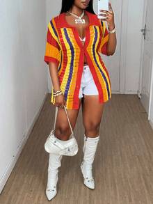 Maweii 女士针织开衫，半袖，纽扣设计，半透明，常规款式，性感派对度假春夏风格，适合挤奶女工等夏季穿着，也适合参加节日狂欢派对。 - 彩色 - 查看 8