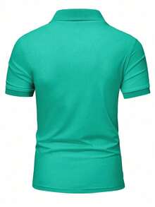 Manfinity Roughcore Men's Casual Lion Print Short Sleeve Polo Shirt, Summer - Mint Green - View 2