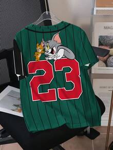 TOM & JERRY X SHEIN Tween Boy Cartoon & Striped Print Color Block Round Neck Short Sleeve T-Shirt - White - View 2