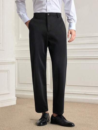 Officeau Men's Slant Pocket Suit Pants, Beltless Design Formal Trousers, Suitable For Light Business Attire, Casual And Business Occasions. Gift For Boyfriend/Husband