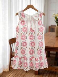 SHEIN Frenchy Plus Size Women Holiday Floral Print Tie Back Sleeveless Casual Dress - Multicolor - View 9