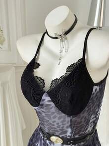 INAWLY Vestido de tirantes con escote en V, volantes y parches con estampado de leopardo - Negro - Ver 3
