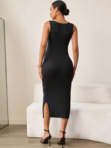 MaterniWear Vestido de maternidade justo de cor sólida - Preto - Ver 5