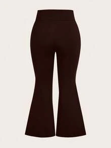 EMERY ROSE Quần legging dài đến mắt cá chân dáng loe, cạp cao, thiết kế đan chéo, dành cho nữ cỡ lớn, màu nâu. - Cà phê nâu - Xem 3