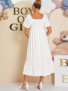 SHEIN Elegant Party Solid Color Ruffle Hem Maternity Dress,Gender Reveal Dress,Maternity Dress, Baby Shower Dress,  Luxury Evening Dresses For Women - White - View 8