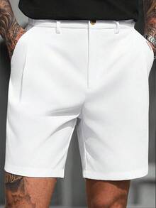 Manfinity CasualCool 男士白色梭织弹力腰休闲短裤 - 白色 - 查看 6