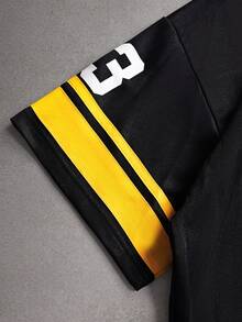 STYNVO 男士休闲数字印花V领撞色T恤，夏季 - 黑色 - 查看 6