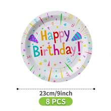 Bunte Punkte Happy Birthday Einweg-Teller, Servietten und Becher Set, für 8 Gäste. Dieses Einweg-Partyartikel-Set (inklusive Teller, Servietten und Becher) ist perfekt für Geburtstagsfeiern, Hochzeiten und Familienpicknicks. - Übersicht 9