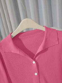 SHEIN Franclia 新款春秋季修身短款法式时尚Polo领针织开衫 - 玫紅色 - 查看 4