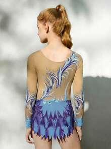 SHEIN Tween Girl Printed Round Neck Long Sleeve Asymmetric Hem Jumpsuit - Multicolor - View 2
