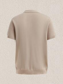 Mercer Haus Men's Solid Color Turndown Collar Casual Short Sleeve Knit Top - Khaki - View 2