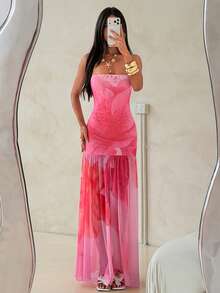 Aloruh 女士碎花连衣裙，适合夏季度假 - 粉色 - 查看 4