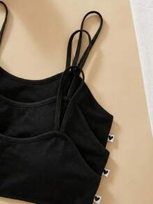 3pcs Teen Girl French Minimalist Padded Knit Comfortable & Skin-Friendly Lingerie Set - Black - View 5