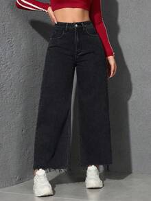 Jeanoix Women's Solid Color Minimalist Casual Denim Jeans - Black - View 4