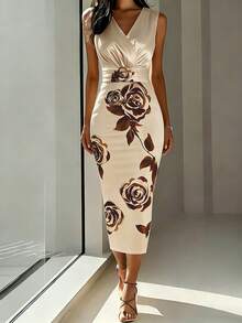 Franclia 女士夏季连衣裙，V领无袖连衣裙，碎花连衣裙，时尚新款缎面连衣裙，金色连衣裙，光泽面料尽显优雅，女士夏季连衣裙，沙滩连衣裙，夏季度假装，派对连衣裙，度假连衣裙，毕业礼服，优雅女士连衣裙，女士婚礼宾客连衣裙，女士连衣裙，女士休闲连衣裙，外出装，女士通勤装，商务办公装，都市教师职业装，适合约会/派对/晚宴等场合。女士正装，女士优雅套装，高品质连衣裙，裹身裙，婚礼宾客裹身裙，女士 - 杏色 - 查看 9