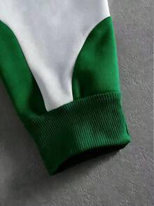 Manfinity Roghcode Men's Street Style Patchwork Zip-Up Hoodie,Streetwear,Friends,Matching,Baggy,For Men,Graphic,Japanese Style,Unisex,I Love My Girlfriend - Dark Green - View 5