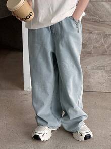 DAZY Tween Boy Pocketed Wide Leg Loose Casual Versatile Jeans - Black - View 4