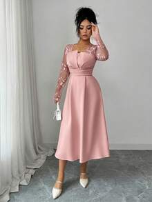 Modelyn Gaun A-Line Elegan dengan Bordir di Pinggang untuk Wanita - Dusty Pink - View 4