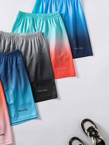 SHEIN Fantacosmos 5件套男童休闲运动风渐变网眼面料及膝短裤，适合日常穿着和户外活动，夏季 - 彩色 - 查看 9