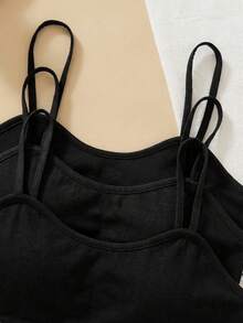 3pcs Teen Girl French Minimalist Padded Knit Comfortable & Skin-Friendly Lingerie Set - Black - View 3