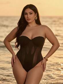 SHEIN BAE 大码女式流苏深V领短裙 - 金色 - 查看 11