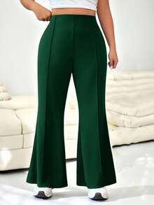 SHEIN EZwear Plus Size Women Plain Simple Daily Flared Suit Pants Graduation,Back To School,Teacher Outfits - Dark Green - View 8
