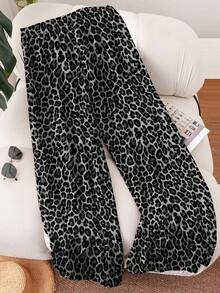 CosyJoli Pantalones sueltos y casuales de talla grande con estampado de leopardo - Gris Oscuro - Ver 2