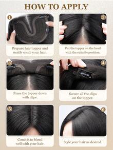 5 x 6 英寸（13 x 15 厘米）女士发片，100% 真人发丝，NC# 自然黑，适合有脱发或稀疏的发质，无刘海，可增加发量，贴合头皮，夹式接发，花朵发夹 - Natural Black - 查看 9