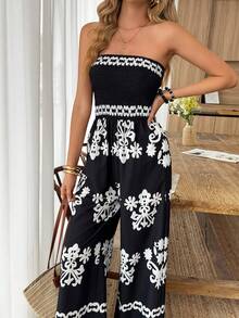 Louniche Mono de mujer con estampado floral grande de unicolor, talla estándar, informal para vacaciones - Multicolor - Ver 3