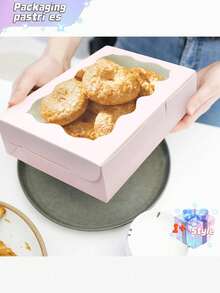 10 Pack Cookie Box Pastry Box With Clear Window 7 X 4.3 X 1.5 Inch Kraft Bakery Premium Gift Box Container For Dessert, Wedding, Party, Birthday (Pink) Valentine's Day, Valentine's Day Wedding, Birthday, Storage Container - Pink - View 3