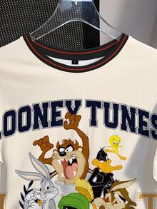 LOONEY TUNES X SHEIN Áo thun nữ tay ngắn cổ tròn in họa tiết dễ thương, kiểu dáng thường ngày. - trắng - Xem 4