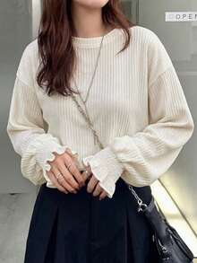 FRIFUL 女士休闲宽松落肩长袖T恤 夏季 - 米色 - 查看 1