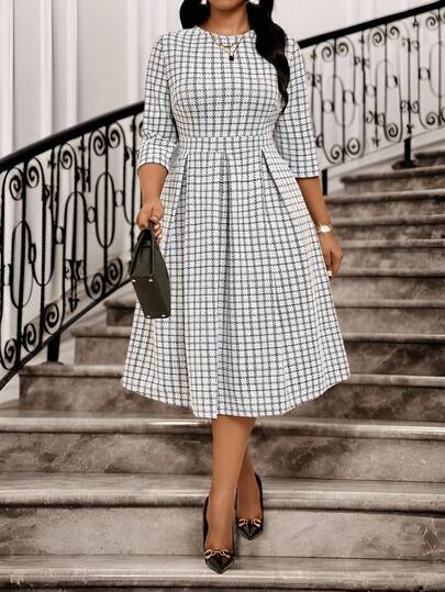 Fleurora Spring And Summer Elegant Commuting Office Work Colorful Knitted Scoop Neck Flared Pocket Midi Three Quarter Length Sleeve Plus Size Dresses Summer Dress Summer Dresses For Women Summer Outfits For Women Summer Clothes Graduation Dress For Women Elegant Dresses For Women Elegant Dresses Elegant Dresses For Ladies Work Outfits For Women Office Outfits For Women Office Wear For Women Office Attire For Women Plus Size Women's Houndstooth Round Neck 3/4 Sleeve Pocketed Pleated Elegant Dress Elegant Dresses Business Casual Dresses Plaid Midi Dress Midi Dress With Sleeves Dresses For Women Elegant Elegant Midi Dress Spring Dresses For Women Elegant Elegant Woman Clothing Plaid Dress Checkered Dress Classic Dress Gingham Dress French Style Dress Classic Dresses For Ladies Casual Dress For Women Elegant Classy