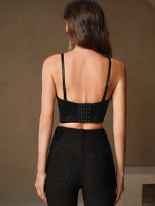 Anewsta Top de bralette elegante para mujeres con cuentas y bordados - Negro - Ver 3