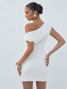 Hauture Vestido curto drapeado com decote estruturado - Branco - Ver 4