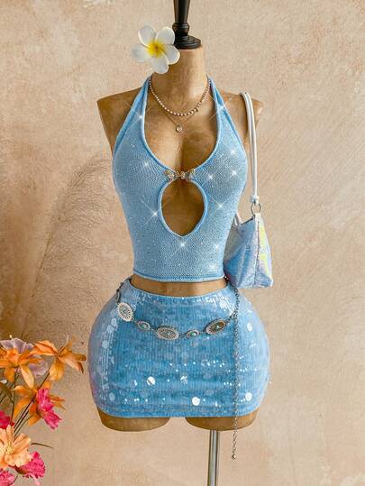 Soleia 纯色金属装饰镂空露背毛衣