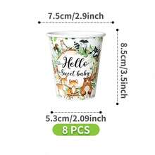 Set di piatti, tovaglioli e bicchieri monouso "Ciao dolce bambino" a tema foresta, per 8 ospiti. Questo set di forniture monouso per feste (inclusi piatti, tovaglioli e bicchieri) è perfetto per feste di compleanno, matrimoni e picnic in famiglia. - Visualizzare 10