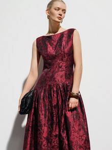 Aveloria Modichic 提花印花连衣裙，复古酒红色礼服，无袖优雅派对礼服，饰有花卉元素，适合宴会、婚礼和正式场合。 - 彩色 - 查看 5