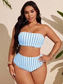 SHEIN Swim Curve Plus Size Women Simple Daily Summer Swimwear Set - Blue - View 3