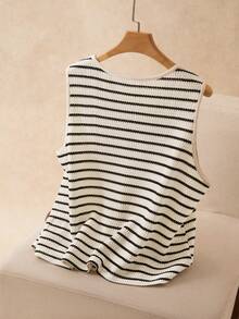 Elaquor Plus Size Summer Casual Cute Striped Bow Decor Tank Top Latest Tops For Women New Arrivals Women's Tops For Summer None, Birthday Black And White - Multicolor - View 2