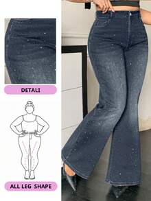 Dazy Plus Washed Black & Distressed Elastic Fitted Sequin Decor Flare Leg Jeans - Medium Wash - View 1
