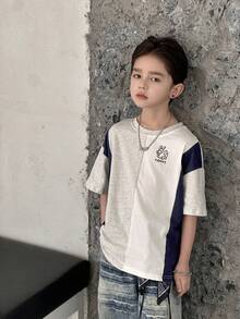DAZY Tween Boy Letter & Cartoon Rabbit Print Short Sleeve Casual T-Shirt - Grey - View 3