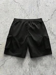 EVRINFINITE Men's Drawstring Waist Cargo Pocket Casual Streetwear Shorts, Hip-Hop Street,Sports Shorts - Black - View 2