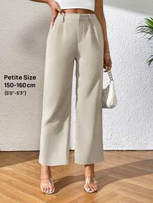 SHEIN PETITE Solid Color Straight-Leg Pants - Beige - View 6
