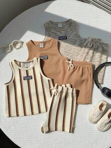 SHEIN Bộ 6 món đồ chơi mùa hè cho bé trai, áo ba lỗ và quần short kẻ sọc, 3 bộ trang phục cơ bản, bộ áo ba lỗ, bộ đồ đi chơi ngày lễ cho bé trai, trang phục mùa hè, bộ đồ cho bé trai. - Nhiều màu - Xem 5
