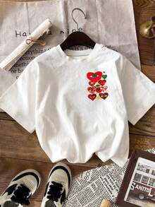 SHEIN LUNE Women's Graphic T-Shirt, Casual Street Style Short Sleeve Tee, Cute Summer Top - White - View 2