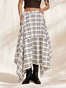 Easelle 格纹编织不对称下摆女裙 夏季春季外出度假装扮 女士休闲荷叶边杏色沙滩装扮 女士度假套装 女士夏季装扮 Y2K 中长裙 居家办公装扮 女士早午餐装扮 女士度假装扮 - 彩色 - 查看 3