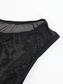 SHEIN 男士弹力网眼透视露背性感紧身衣 - 黑色 - 查看 3