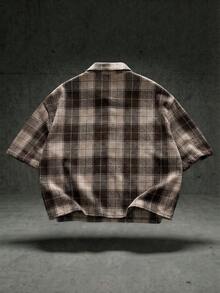 NEON BLANC 男士格子短袖单排扣水钻装饰衬衫 - 棕色 - 查看 2