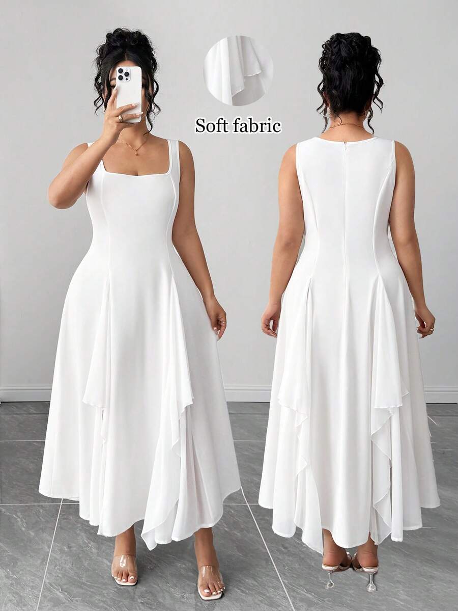 Elenzga Plus Size Women Solid Color Fashionable Date Party Dress - Apricot - View 1